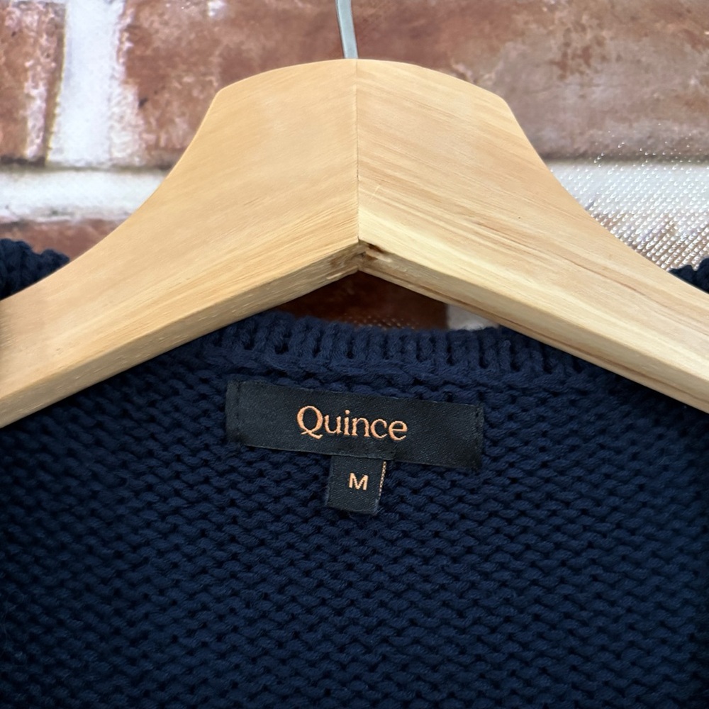 Quince 100% Organic Cropped Cotton Polo Sweater in Navy & White, Medium - Picture 5 of 8